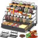 Spice Rack Organizer for Cabinet: 4 Tier Adjustable Spice Rack Organization with Drawer, Depth Metal Shelf for Kitchen Countertop, Cupboard, Pantry, Holds Seasoning and Condiments (Black)