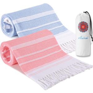 2 Packs Turkish Beach Towels Quick Dry Sand Free Soft Absorbent Extra Large Xl Big Blanket Adult Oversized Bath Towel Lightweight Thin Sandless Fast Drying Compact No Sand Packable Vacation Essentials (Thicker Set Petrol Coral)
