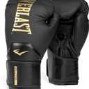 Everlast Elite 2 Boxing Gloves, Pro Training Gloves for Men and Women, Secure Fit Hook and Loop Closure & Ventilation, Heavy Bag & Speedbag Training. (Black/Gold) 12Oz