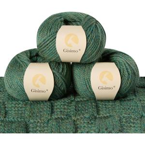 100% Merino Wool Yarn, 3-Ply Luxurious and Soft Yarn for Hand Knitting & Crocheting (Dark Green,3Balls)