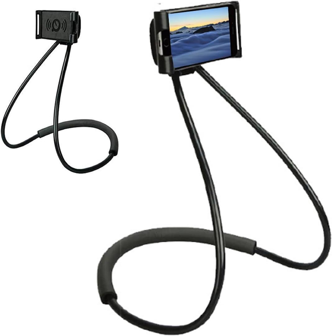 Gooseneck Cell Phone Holder, Universal Mobile Phone Stand, Lazy Bracket, 360 Rotating Free Neck Phone Holder, DIY Flexible Mount Stand with Multiple Function (Black)