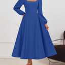 ZESICA Women's Long Sleeve Midi Dresses 2026 Fall Square Neck Swing A Line Wedding Guest Evening Prom Dress (Blue, M)