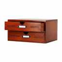 PACKGILO Wooden Storage Box Rustic Desktop Organizer with 2 Drawers Office Desk Accessories Shelf Small Craft Storage Containers Apothecary Cabinet and Chest Jewelry Holder for women(BROWN)