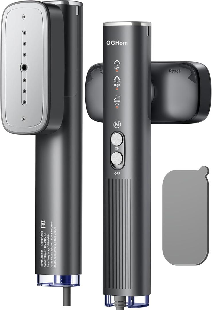 OGHom Steamer for Clothes, 110-240V Travel Steamer & Iron 2 in 1, 1000W Powerful Steam, Portable Handheld Garment Wrinkle Remover, 30s Fast Heat-Up with Dry& 2-Steam Control, for Global & Europe-Black