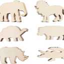 30 Pack Unfinished Wood Animal Cutouts - Jungle Crafts Wood Elephant, Rhino, Lion, Hippo, Crocodile, Turtle Cutouts to Paint Wooden Safari Animal Hanging Ornaments DIY Gift Tags