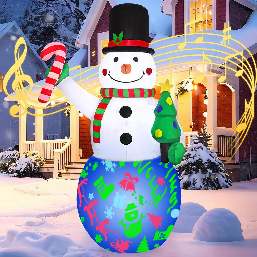Betylifoy 7 FT Christmas Inflatable Snowman Decorations Built-in Music Box & Rotating Colorful LED Lights, Blow Up Snowman Yard Decoration Christmas Inflatables for Lawn Garden Holiday Party Decor