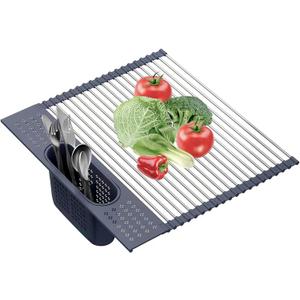 LEMIKKLE 17" x 15" Roll Up Dish Drying Rack Over The Sink Dish Drying Rack,Multi-Purpose Kitchen Rolling Dish Drainer Foldable SUS304 Stainless Steel Dish Drying Rack