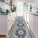 Hallway Washable Runner Rug - 2'6x14 Kitchen Rugs Entryway Rug Runner Vintage Soft Floor Mat Non Slip Indoor Farmhouse Carpet for Bathroom Living Room Bedroom (2'6''x14', Blue)