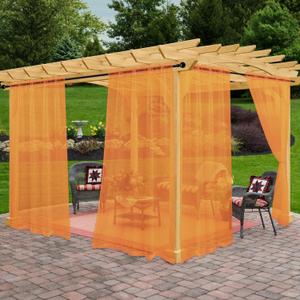 Outdoor Sheer Curtains for Patio Waterproof, 2 Panels Rod Pocket Indoor/Outdoor Voile Orange Sheer Curtain for Pergola, Porch, Cabana and Gazebo, Orange 52 x 84 Inch