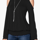 Womens Cold Shoulder Bell Long Sleeve Tops Sexy Dressy Casual Scoop Neck Banded Bottom Shirts Blouse Size S