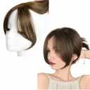 Natural Human Hair Bangs Side Fringe for Women 3D Middle Part False Bangs Clip-in Extensions Invisible Hairpieces Human Hair Toppers (Light Brown)