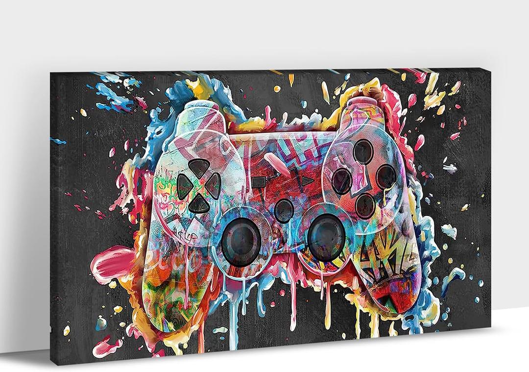TIMUBA Graffiti Canvas Wall Art - Banksy Canvas Wall Art Cool Framed Posters for Guys Bedroom Decor, Graffiti Game Console Pictures Pop Street Art For Game Room Man Cave Wall Decor 18''x24''