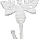 Handcrafted Nautical Decor Whitewashed Cast Iron Bee Decorative Metal Wall Hook 5"