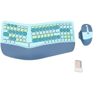 Wireless Ergonomic Keyboard and Mouse Combo with PU Wrist Rest, Carpal Tunnel Keyboard, 2.4G Colorful Split Ergo Keyboard, Comfortable Natural Typing, Compatible with PC/Laptop (Blue)