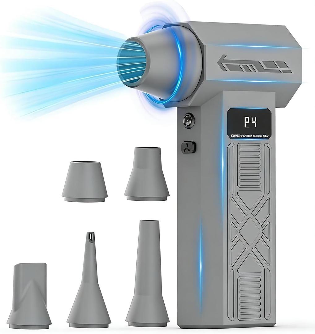 PECODE Compressed Air Duster - Rechargeable Electric Air Blower for Keyboard,Camera,PC Vents,Car Interiors & Home,Outdoor Dusting - 280,000 RPM,5 Nozzles,4 Speeds,Fast Charging(Gray)