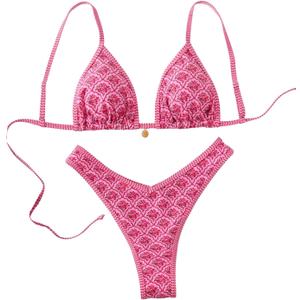 BEAUDRM Women's Triangle Thong Bikini Sets Y2k Floral Cute Bikinis String Swimsuits Bathing Suit, Small