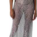 Women 2Pcs Lingerie Set Lace See-Through Sleeveless Camisoles High Waist Long Skirts with Chain Sleepwear
