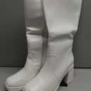 Knee High Boots Women Chunky Heeled Square Toe Boot Platform Tall Long Boots Side Zipper Gogo Boots (11, White)