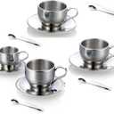 Jasni Stainless Steel Coffee Cup Coffee Mugs Espresso Cups and Great Cappuccino Cups with Spoon and Saucer Gift Idea for Coffee and Tea Lovers (4)