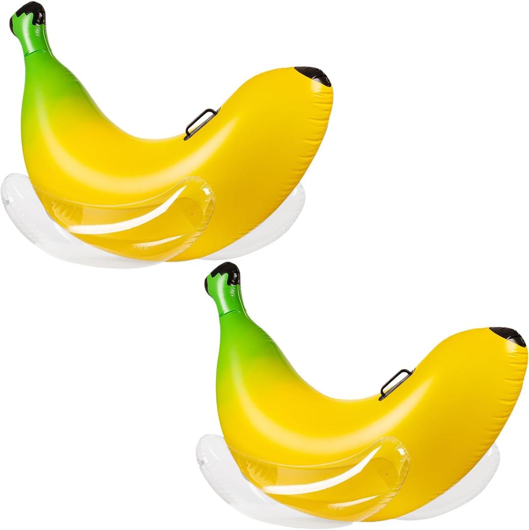 Vaygway Ride-on Inflatable Banana Pool Float- 1-2 Person Yellow Swimming Pool Fun Banana Float- Pool and Beach Activities- Party Decoration