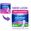 Always Discreet Incontinence Panty Liners for Bladder Leaks, Size 2, Very Light Absorbency, Long Length, 111 Count