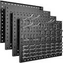 Peg Board, 4 Pack Metal Pegboard Panels with 50 Hooks, Black Pegboards Wall Organizer, Heavy Duty Peg Board for Walls Home, Garage Tool Storage, Office Organization, Craft Room, Kitchen (16x12"- 4 Pcs)