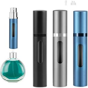 3-Pack 10ml Refillable Travel Perfume Atomizer, Leakproof Bottom-Fill Spray Bottle, Compact Reusable Fragrance Dispenser for Women Men Gift (Black+Blue+Gray)