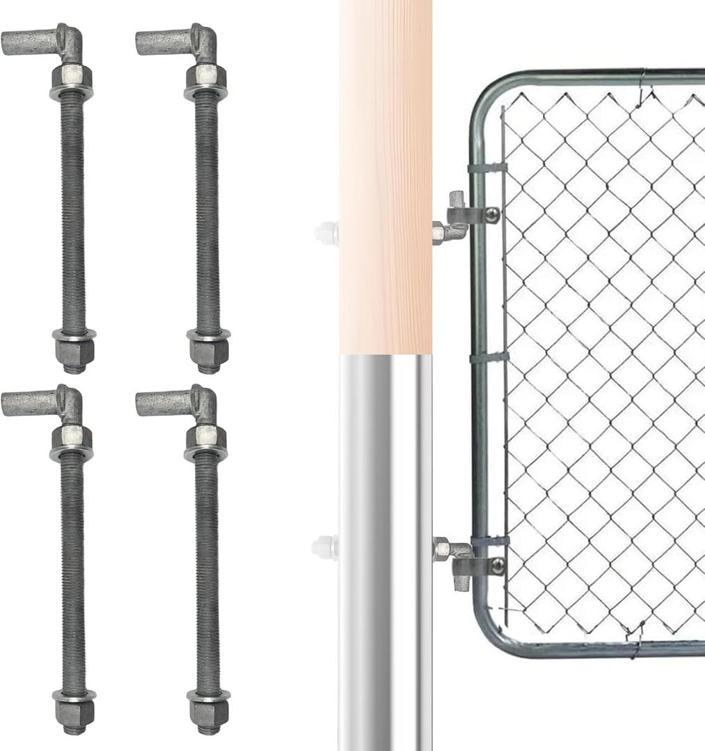 4 Pcs Farm Gate Hinges Set 5/8" J-Bolt Post Hinge for Chain Link Fence Gate 10" Galvanized Steel Gate Hinge Nuts & Washers Included