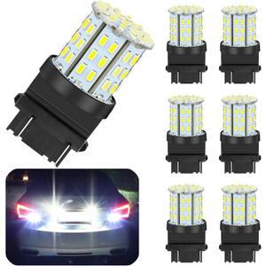 6-Pack 3157 LED Bulbs - Super Bright Backup Reverse Lights, 6000K Xenon White, 12V Compatible with 3156/3056/4157/3057/3047 for Car Tail Brake Turn Signal Lights