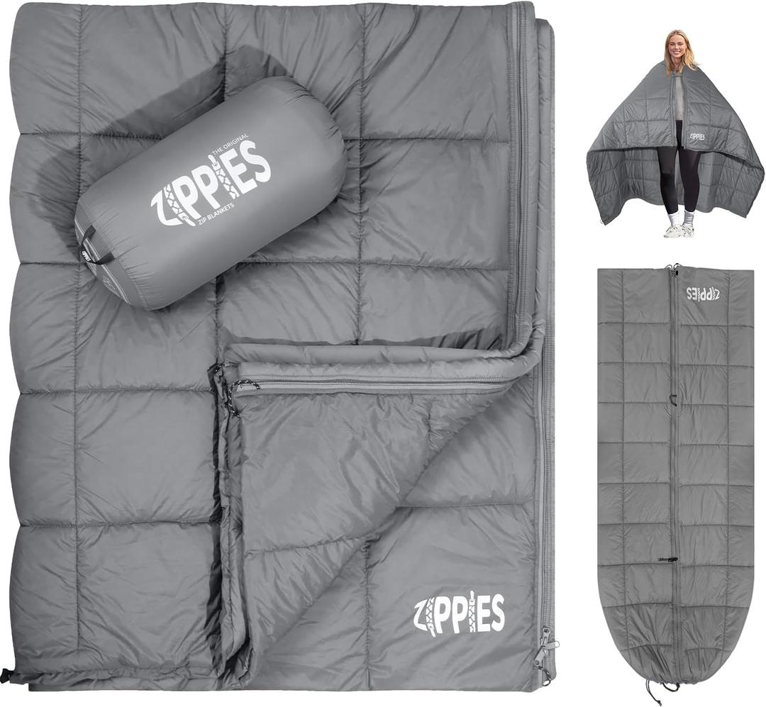3M Thinsulate Insulation Puffy Camping Blanket for Cold Weather, Queen Size Warm Camping Quilt with Zipper, Waterproof Outdoor Sleeping Bag for Hammock, Cozy & Versatile Gift for Men and Women (Gray)