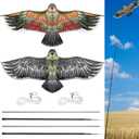 Bird Scaring Eagle Flying Kite Bird Scarer Flying Kite Crops Farm Protector Simulated Eagle Scare Device with 12.63 ft Pole for Outdoor Home Yard(Beige Gold, Beige Gray,2 Sets)