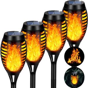 Solar Lights Outdoor, 4 Pack Solar Torch Light with Flickering Flame, Waterproof Outdoor Garden Lights for Yard, Tiki Torches for Outside Patio Pathway Decorations (Yellow)