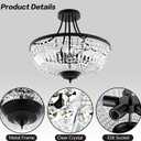 WINGBO 19.5 Inch Crystal Ceiling Light Fixture, 5-Light Raindrop Semi Flush Mount Chandelier, Modern Round Close to Ceiling Hanging Light for Living Room Dining Room Bedroom Hallway, Black