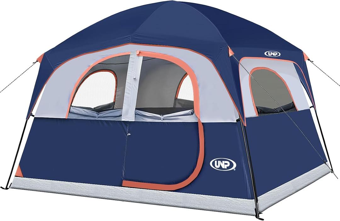 UNP Tents 6 Person Waterproof Windproof Easy Setup,Double Layer Family Camping Tent with 1 Mesh Door & 5 Large Mesh Windows -10'X9'X78in(H) (10 ft x 9ft x 78 inch, Navy Blue)