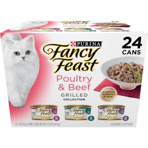 Purina Fancy Feast Grilled Wet Cat Food Poultry and Beef Collection Wet Cat Food Variety Pack - (Pack of 24) 3 oz. Cans, Best By: Aug 2026