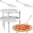 Pizza Stands Tiered Serving Tray Stand Sets Includes 1 Pcs Tiered Tray Stand 3 Stainless Steel Pizza Pan and 3 Pizza Servers Pie Cupcake Dessert Cheese Party Restaurant