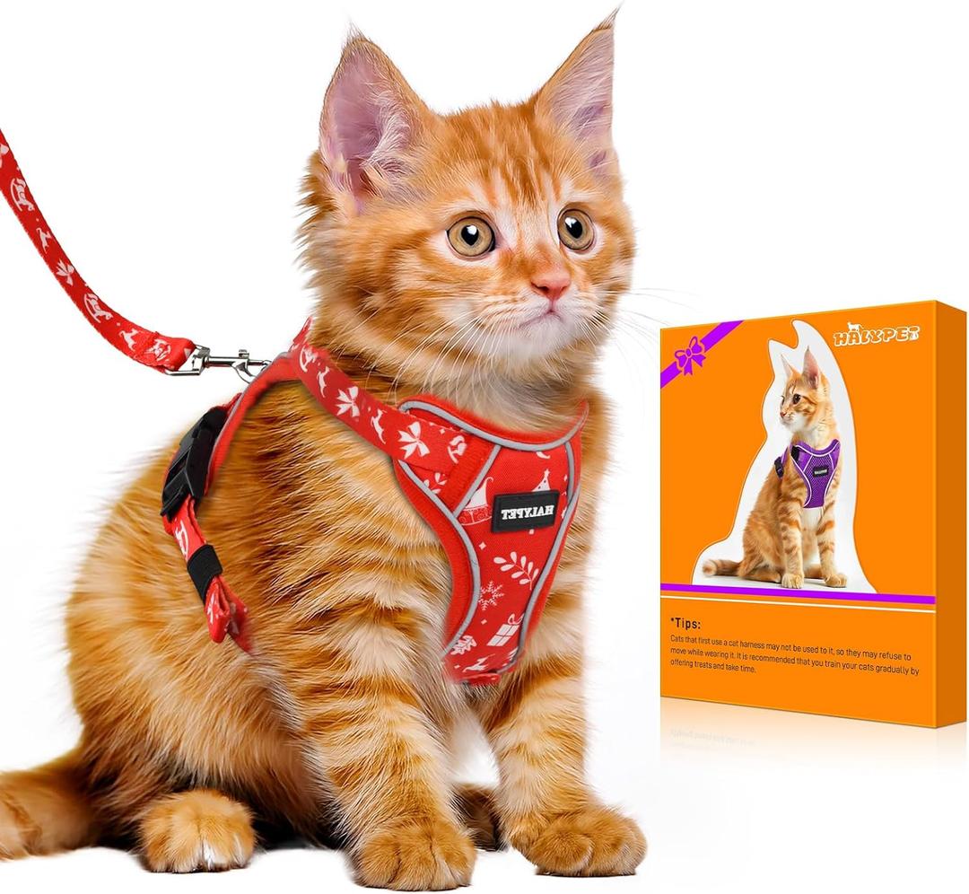 Halypet Cat Harness and Leash Set [MAX Safety 4th-Gen Upgrade] Escape Proof Adjustable Cat Leash Comfortable Soft Vest Easy to Wear Kitten Harness with Reflective Strip for Cats Walking, S Ruby Red (Small (7-12lb))