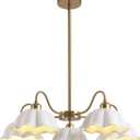 5-Light Gold Sputnik Chandelier Semi Flush Mount Chandelier Mid Century Modern Sputnik Chandelier with White Ceramic Shade Living Room Finish Brass Chandelier (5- LIght White)