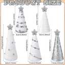 5 Pcs Silver and White Christmas Table Decorations Cone Yarn Tree Velvet Wool Plush Fur Surface Sequined Fabric Mini Christmas Trees for Tiered Tray Home Decoration for Xmas Holiday Decor