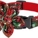 Malier Christmas Dog Collar with Flower, Classic Buffalo Plaid Dog Collar with Hardware Buckle Adjustable Collar with Bow Tie for Small Medium Large Dogs Puppy (Medium, Red & Green)