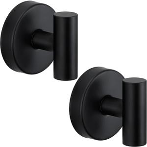 Suction Cup Hooks for Shower - Bathroom Reusable Hooks for Towels, Robes & Loofah - No-Drill Mounting on Kitchen,Walls,Metal,Glass,Mirrors,Tile & Smooth Non-Porous Surfaces (2, Matte Black)