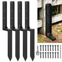 Fence Post Repair Kit Heavy Duty Thickened Steel Fence Post Anchor Ground Spike, Fence Repair Kit Quick Fix Broken/Leaning Wood Fence Posts, Wooden Fence Post Stabilizer Stakes (4 Pack, Black)