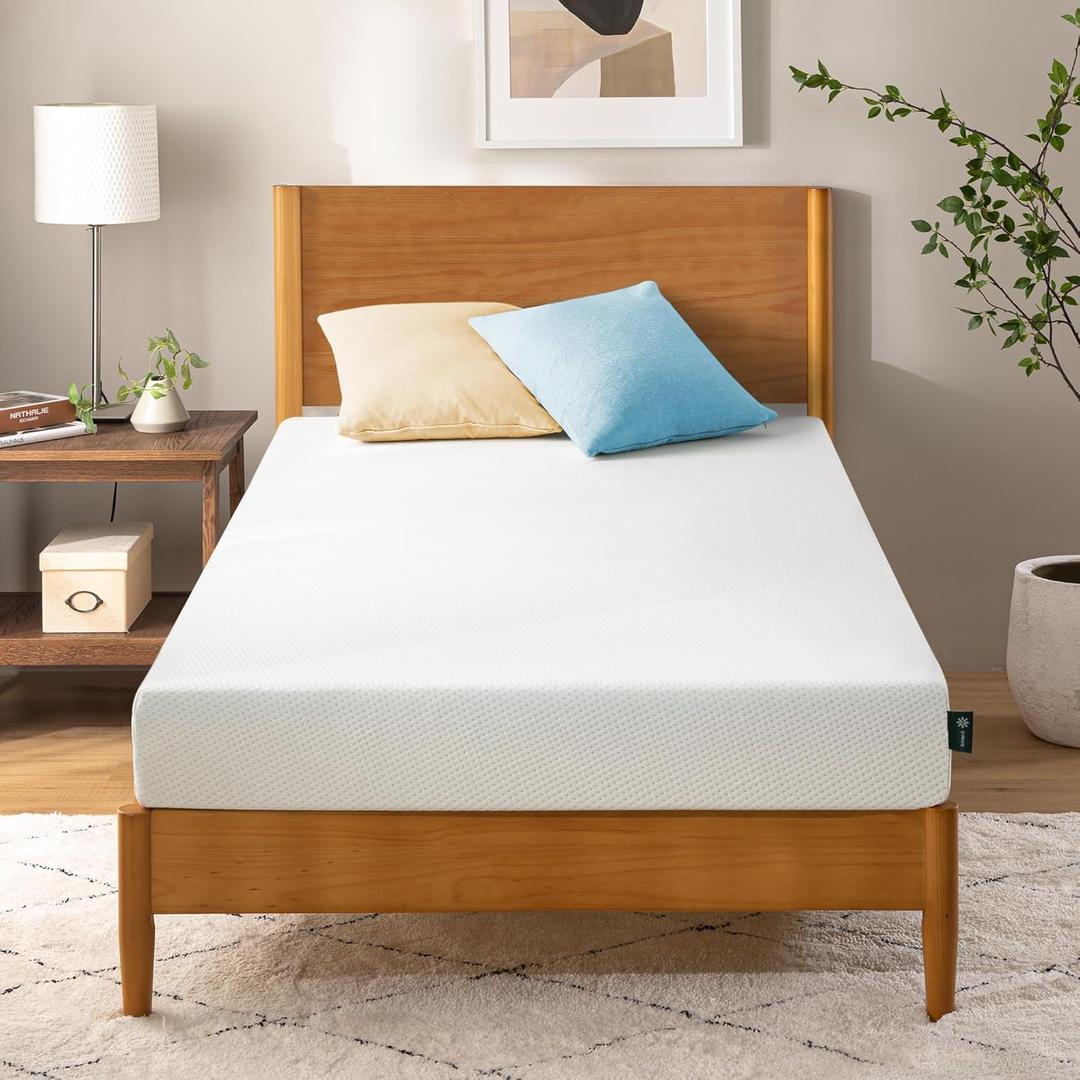 ZINUS 5 Inch Green Tea Memory Foam Mattress [New Version], Twin, Fiberglass free, Medium Firm Feel, Zoned Pressure Relief, Certified Safe Foams & Fabric, Mattress in A Box (White)