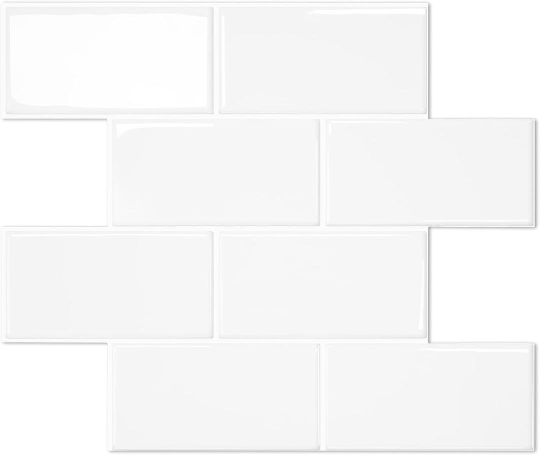 STICKGOO 10-Sheet Thicker Design Peel and Stick Subway Tile, Stick on Tiles Backsplash for Kitchen & Bathroom in White