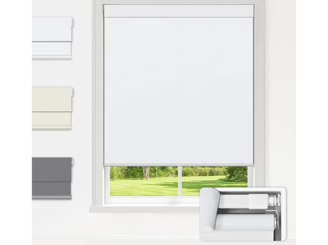 LazBlinds No Drill Blinds for Indoor Windows, Blackout Roller Shades, Cordless Window Blinds, Thermal Insulated Fabric UV Protection, for in Home and Office, 20" W x 48" H, White