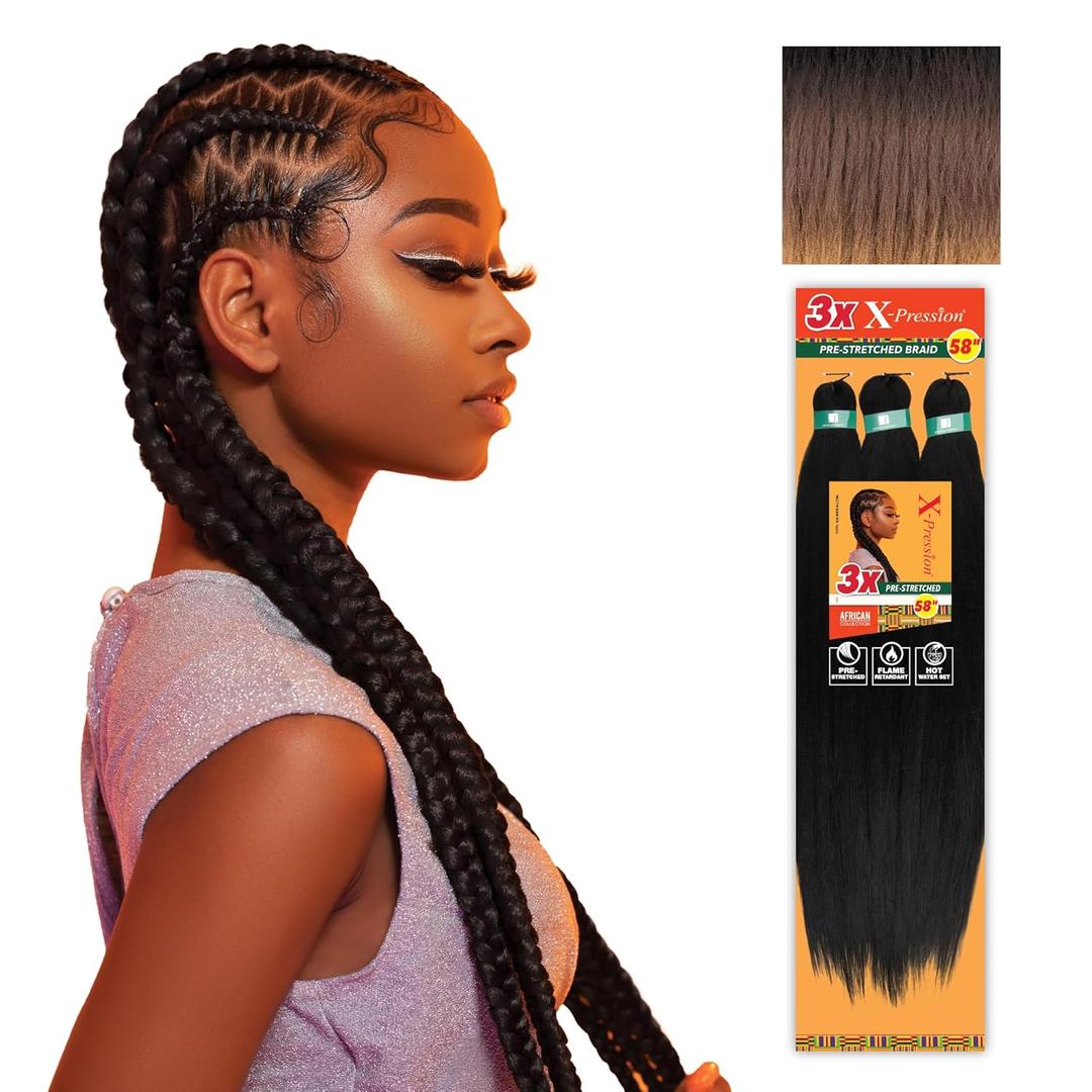 Sensationnel X-pression pre-stretched braiding hair - 3x braid 58 inch all kanekalon flame-retardant synthetic braid for box braids and twists (1 pack, 3T2/30/27)
