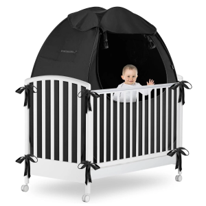 Crib Blackout Tent for Pack N Play, Pop Up Travel Crib Blackout Cover Canopy, Breathable Baby Sleep Pod with Safe Bottom Design, Blocks 70% Light