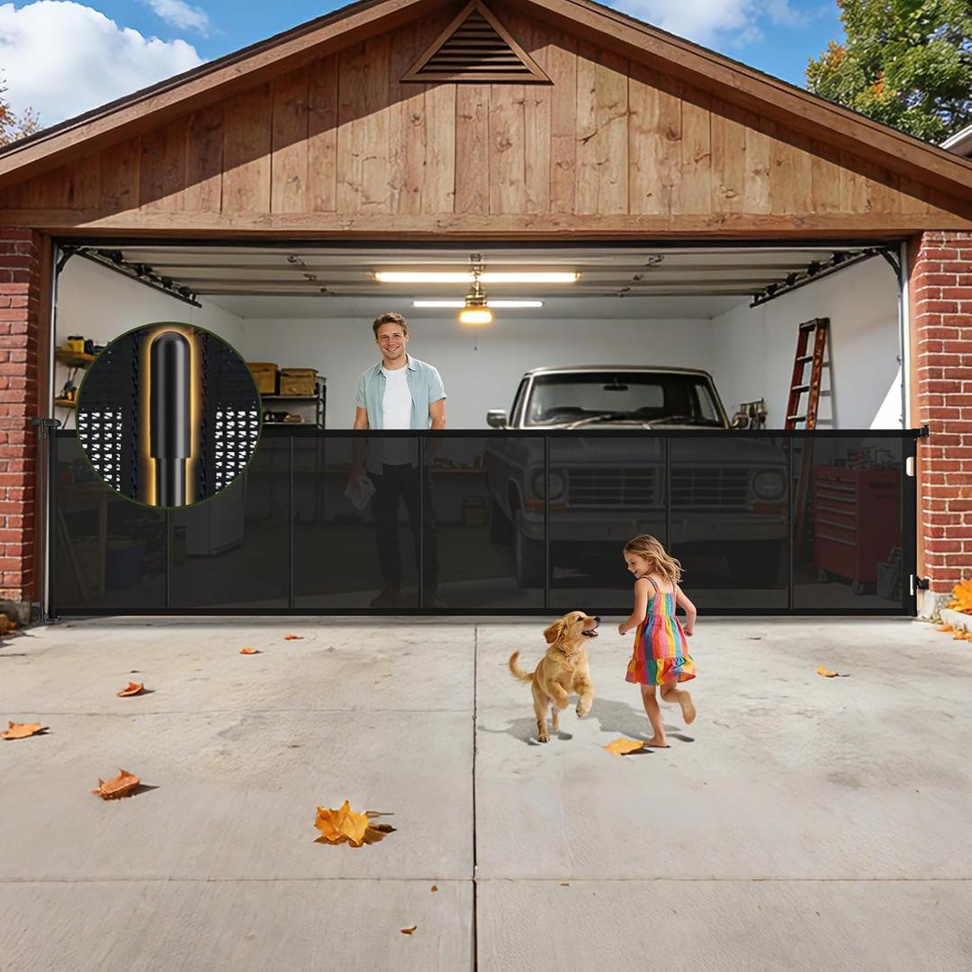 Retractable Baby Gates Extra Wide 200 Inch, 42 Inch Tall Mesh Dog Gate with Reinforcement Rods, Hardware Mounted Safety Gate for Large Openings, Stairs, Garage, Deck, Driveway, Indoor Outdoor, Black