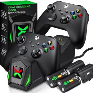 Upgraded Controller Charger Station with 2x5520mWh Rechargeable Battery Packs for Xbox One/Series X|S, Dual Charging Dock for Xbox One Battery Pack (Controller not Included)