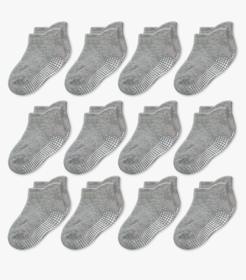 CozyWay Baby & Toddler Socks with Grippers Non Slip Ankle Grip Socks For Boys and Girls Babies - Comfy Soft Cotton - 9 Pack,1-3 T